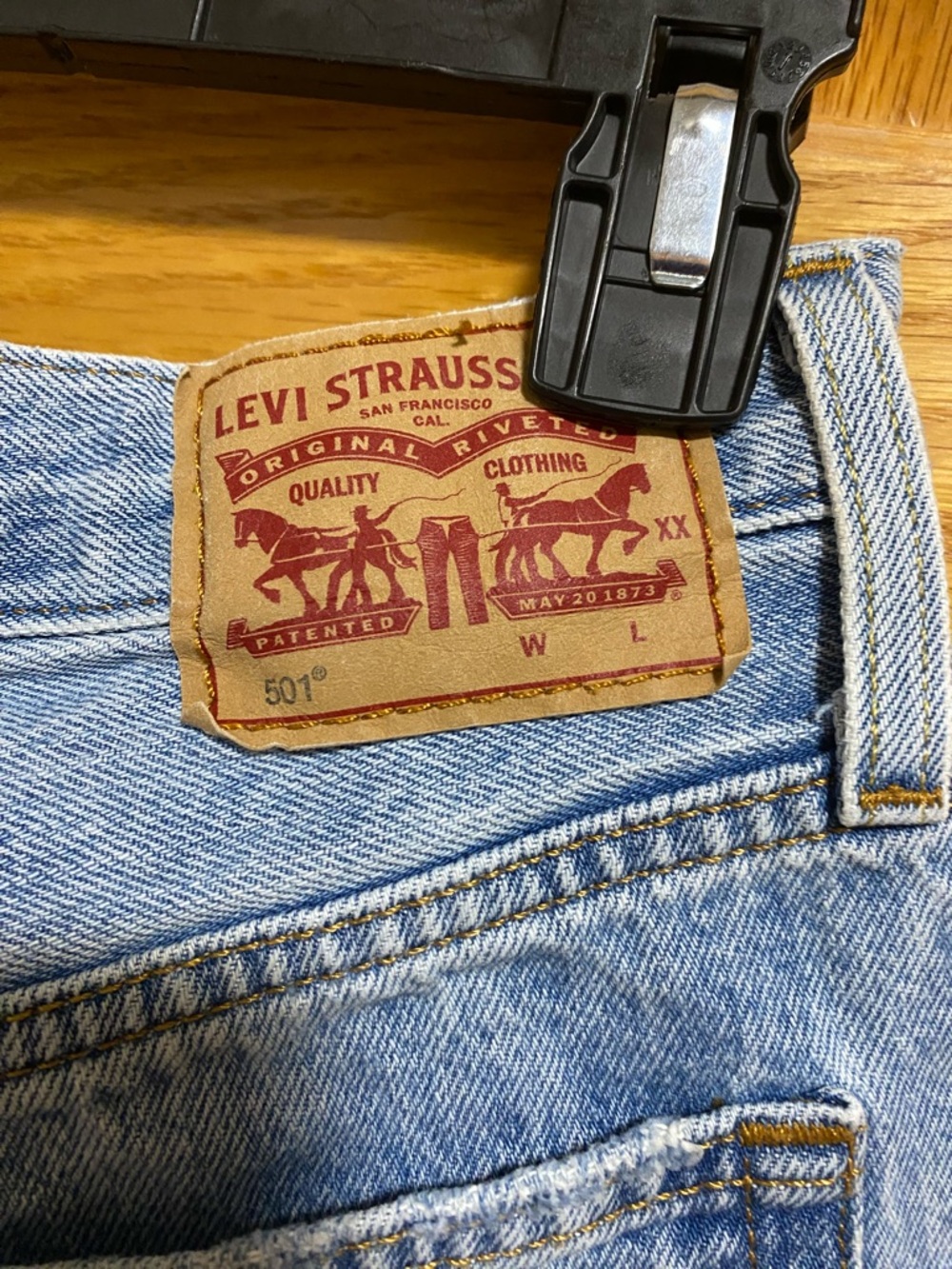 Levi's Light Blue Ripped Denim Cutoff Shorts - Picture 3 of 5